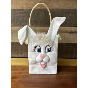 Vtg Ceramic Easter Bunny Gift Bag Hand Painted w/ Handle